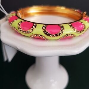 Kate Spade Pinata Park Hinged Bangle Neon Pink Lime Green Enamel Gold Plate NWT